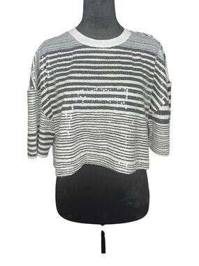 REHAB LAB Striped Sequin  Short Sleeve Festival Oversized Cropped Tee Size L